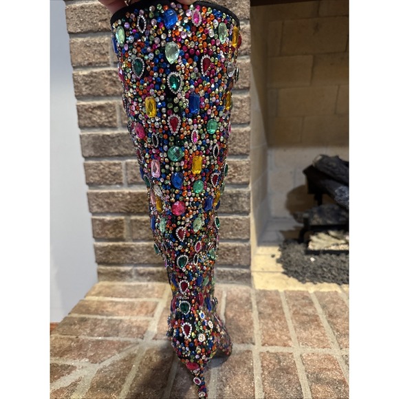 AZALEA WANG Ecstatic Multi Stiletto Rhinestone Tall Boots Size 10 Barbiecore - Picture 13 of 16